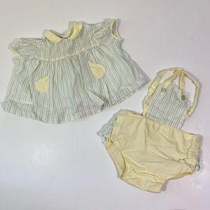 Baby Girl’s Vintage 60’s Bubble Romper & Swing Top 3 6 Months Striped